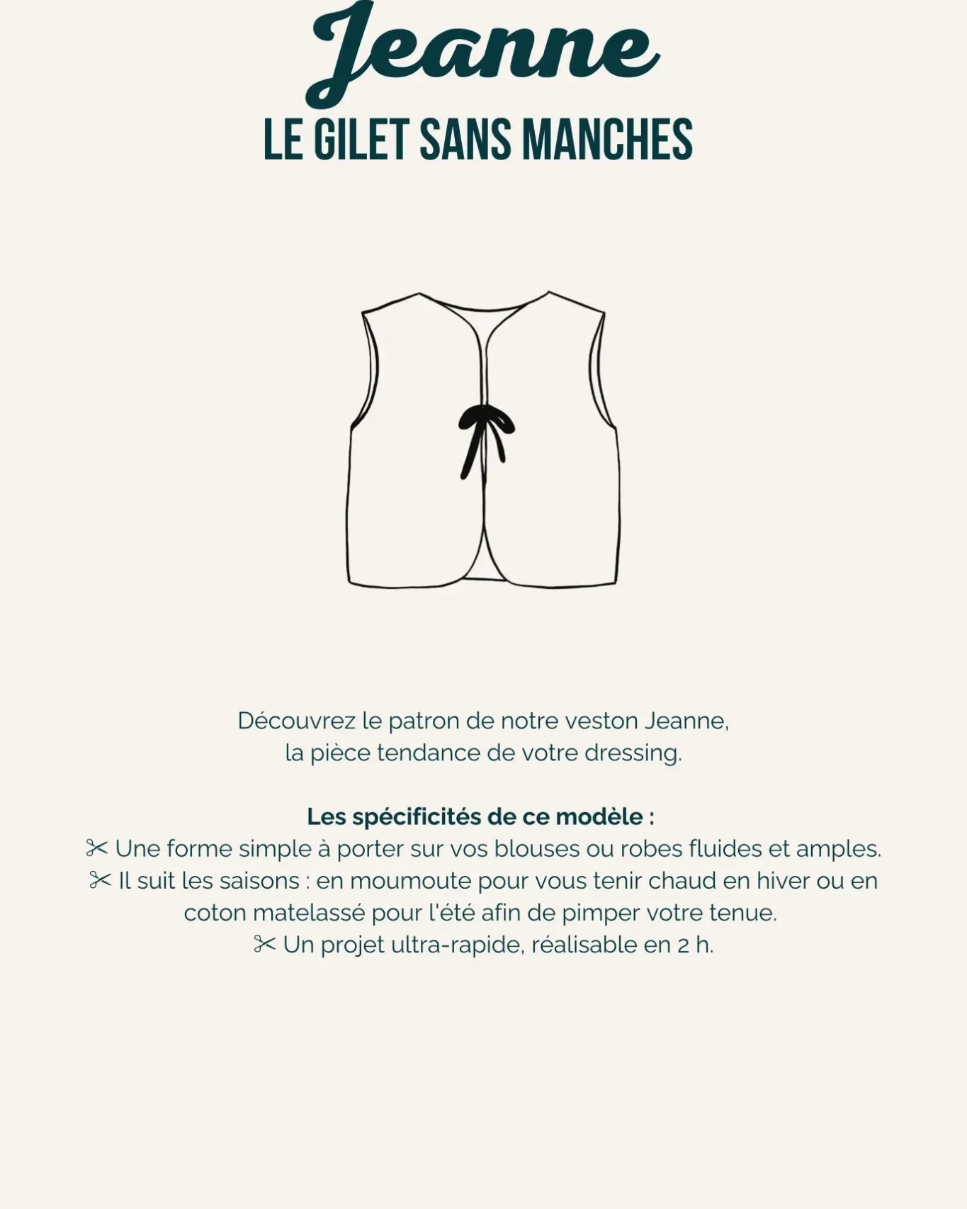 Illustration technique du kit couture de le gilet Jeanne.