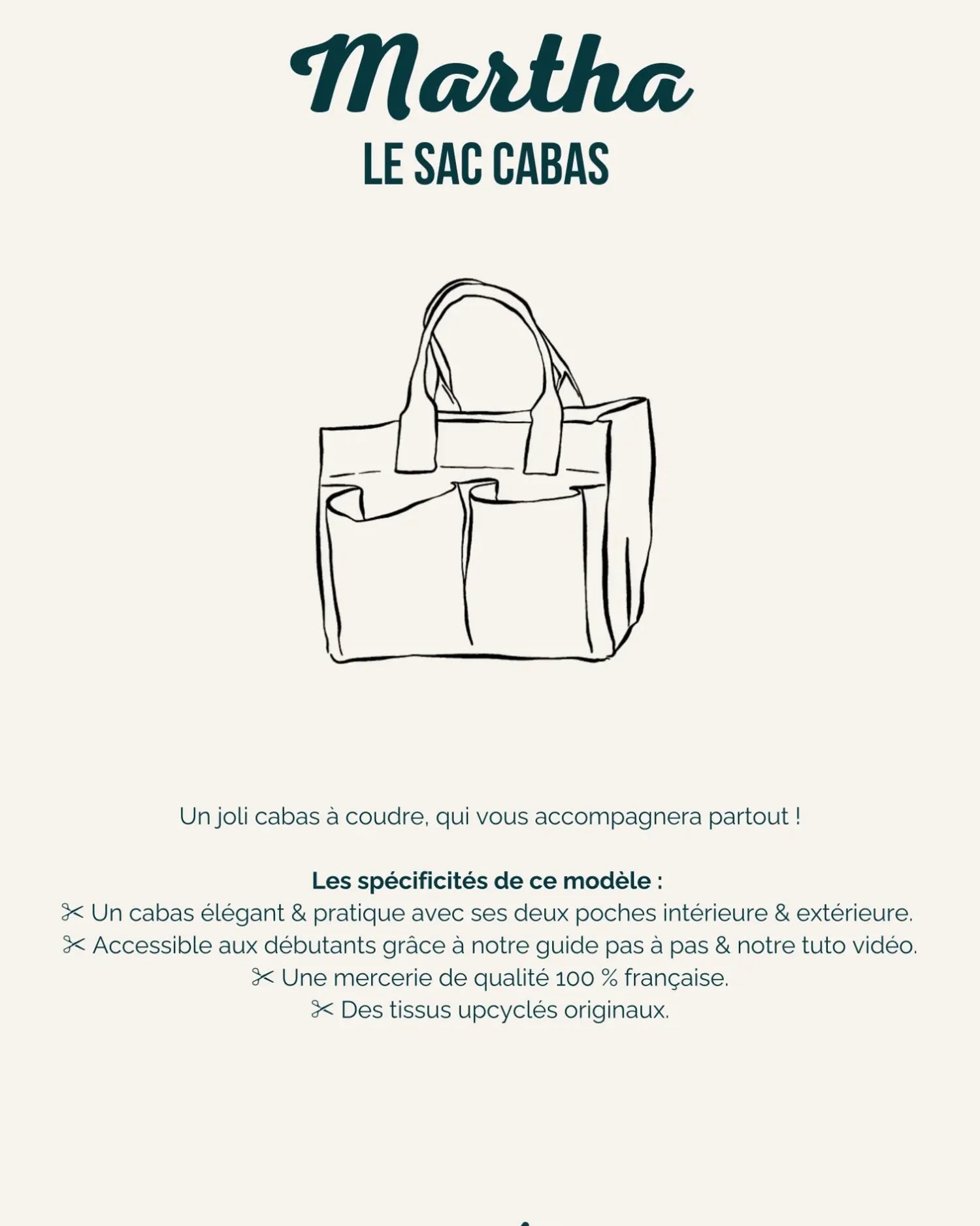 Illustration technique du patron du sac cabas Martha.