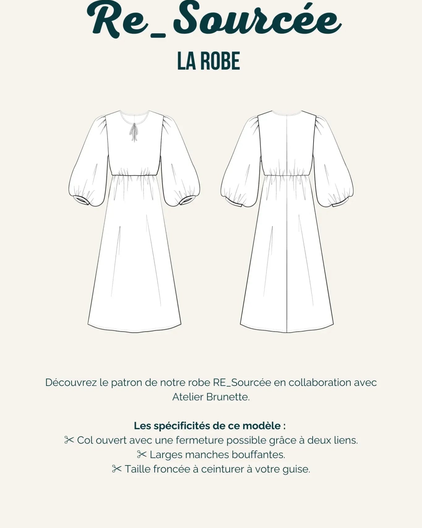 Illustration technique du patron de robe RE_Sourcée.