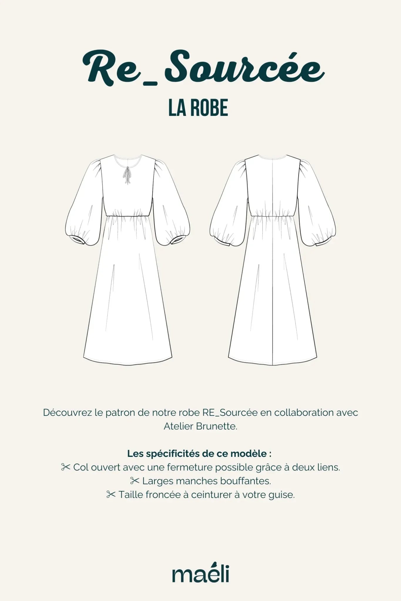 Illustration technique du patron de robe RE_Sourcée.