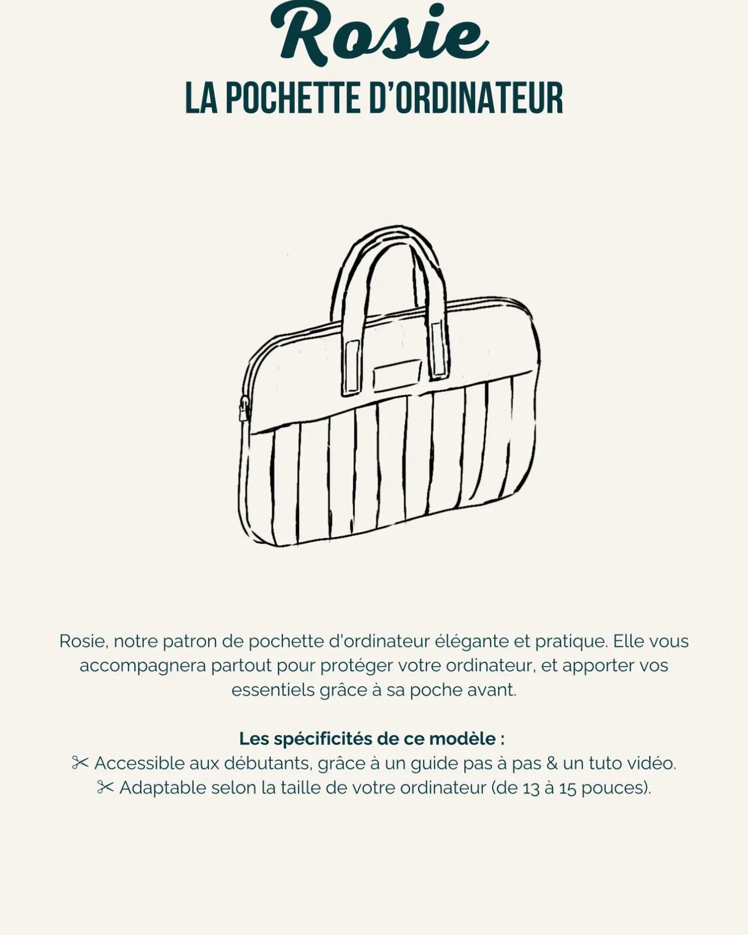 Illustration technique du patron de la pochette d'ordinateur Rosie.