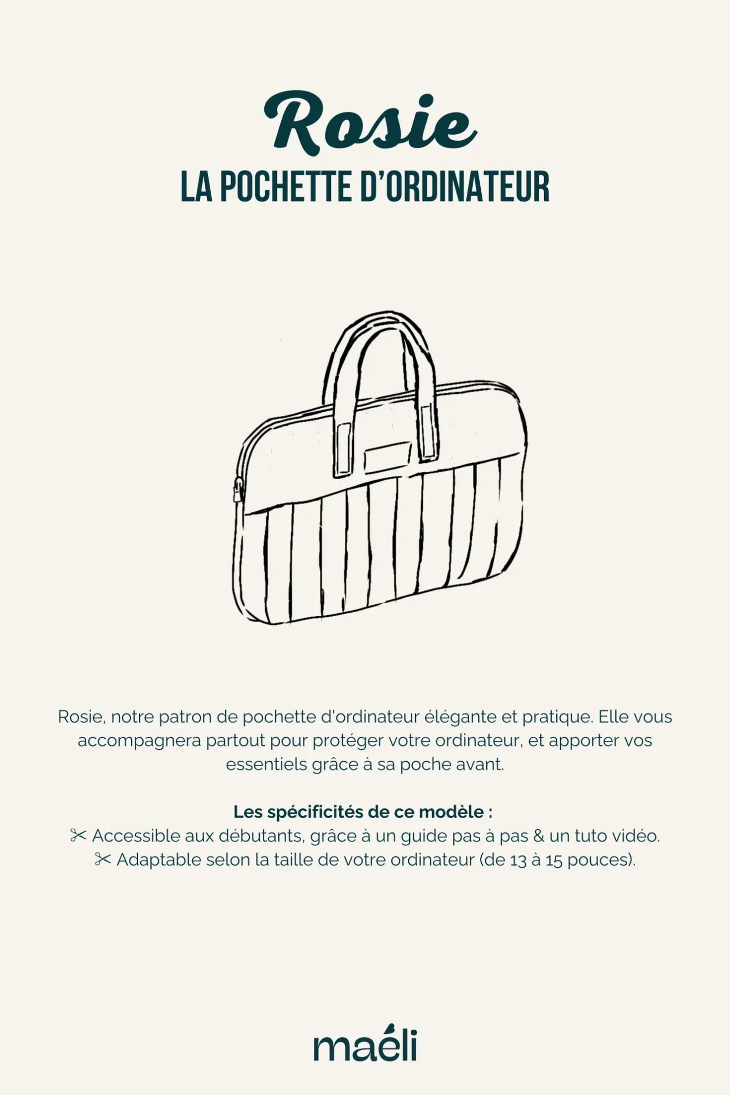 Illustration technique du patron de la pochette d'ordinateur Rosie.