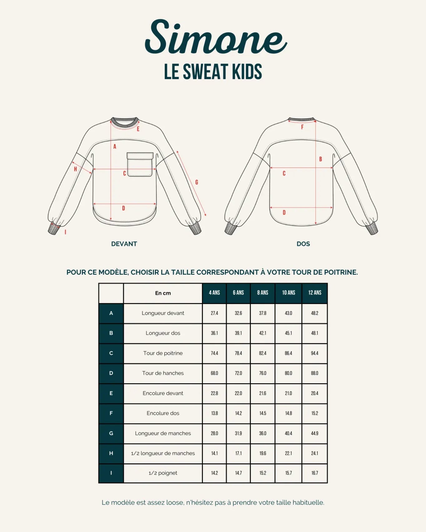 Schéma technique du sweat Simone kids de Maéli Paris.