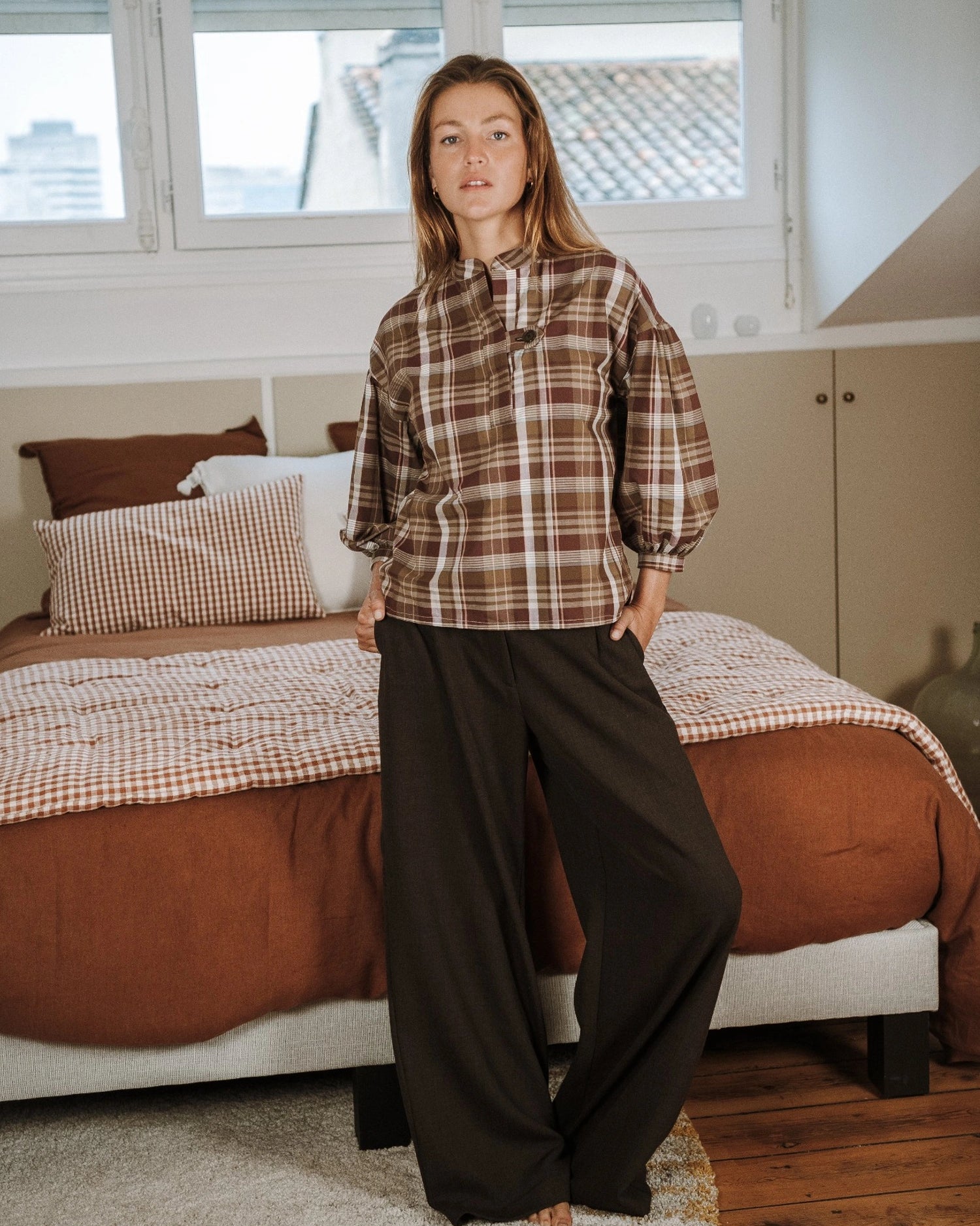 Blouse à carreaux Marion par Maéli Paris, idéal pour upcycling.