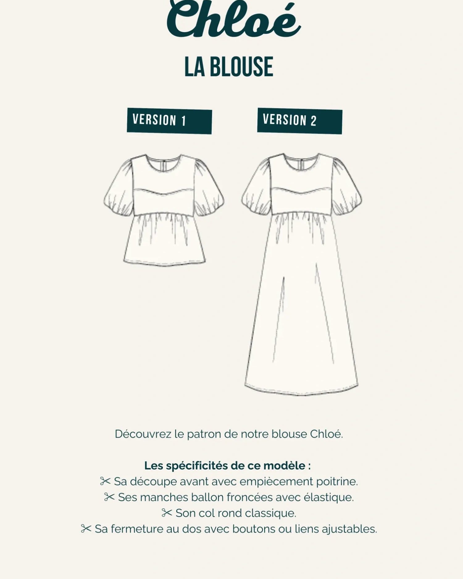 Fiche technique patron de couture blouse Chloé de Maéli Paris