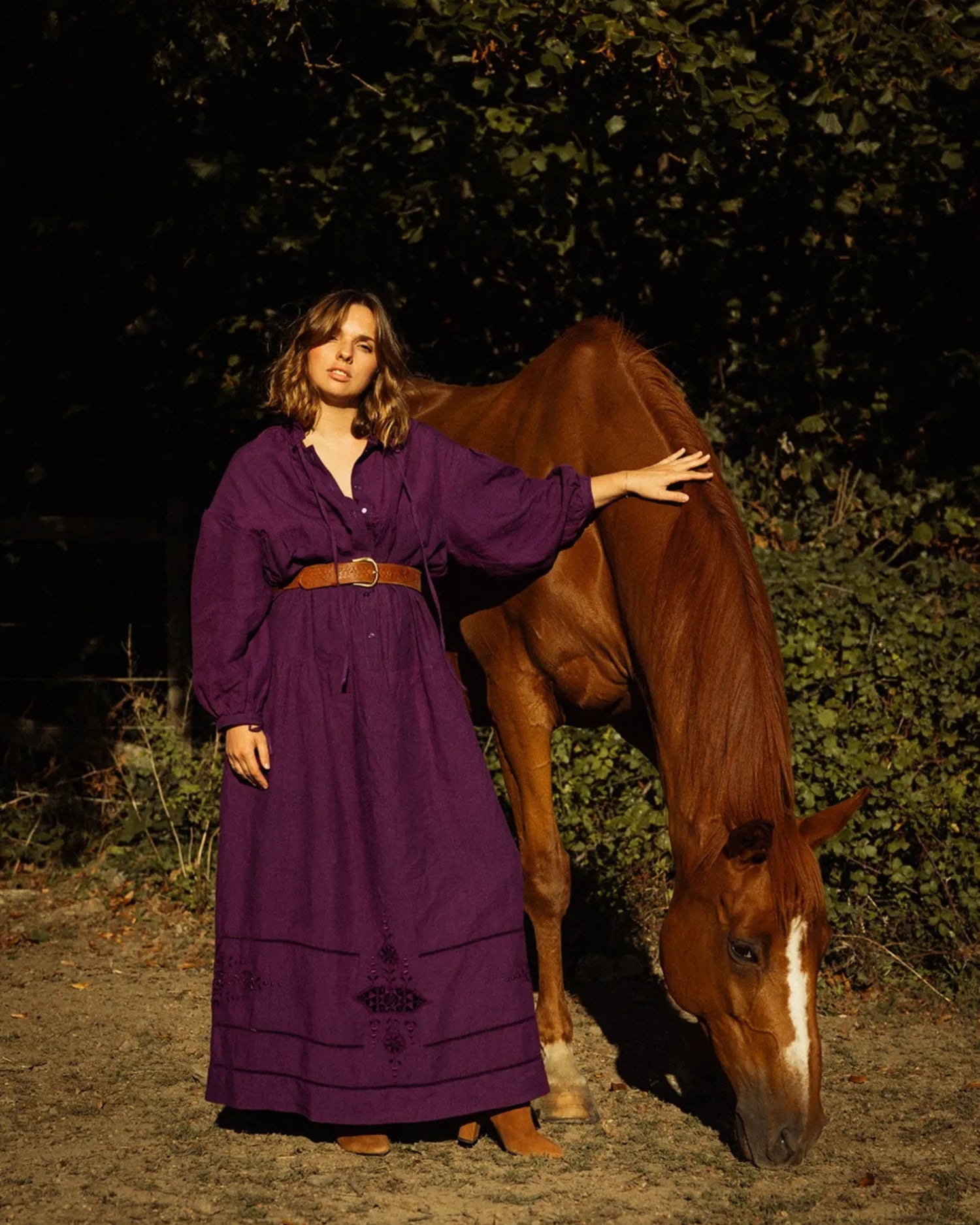 Patron Louise version robe upcycling d'un drap vintage.
