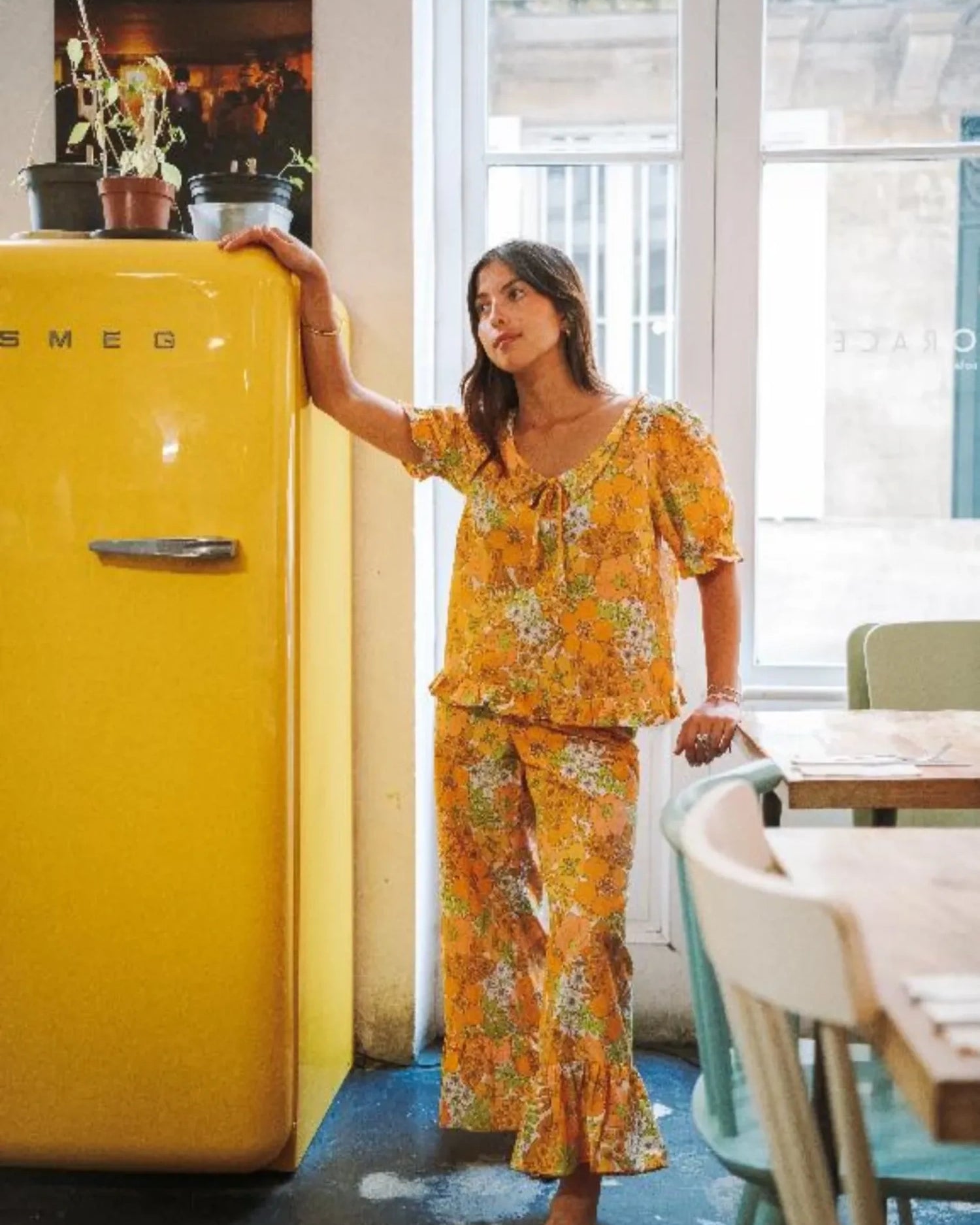 Ensemble à volants Pauline Maéli Paris, upcycling d'un drap fleuri vintage