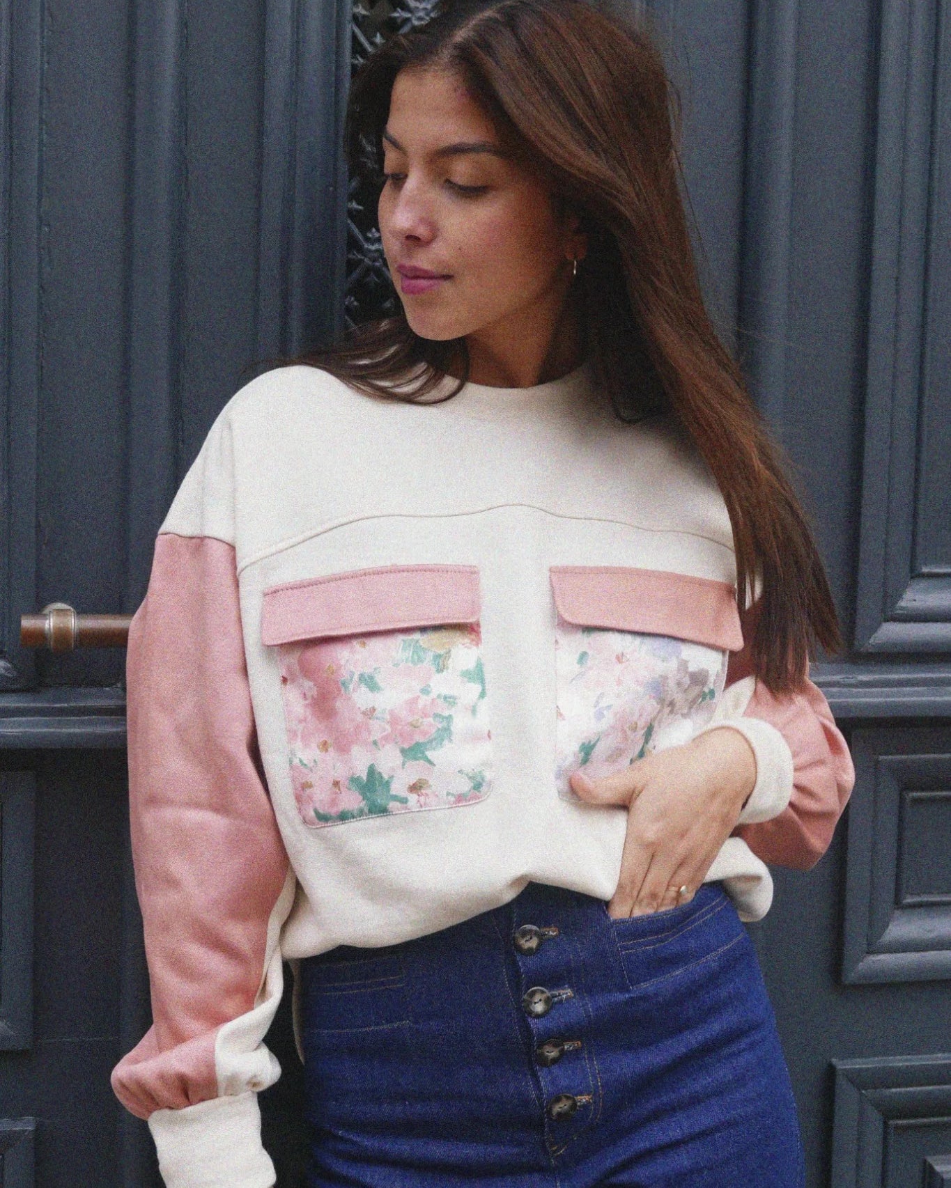 Sweat femme Simone fleuri rose de Maéli Paris.