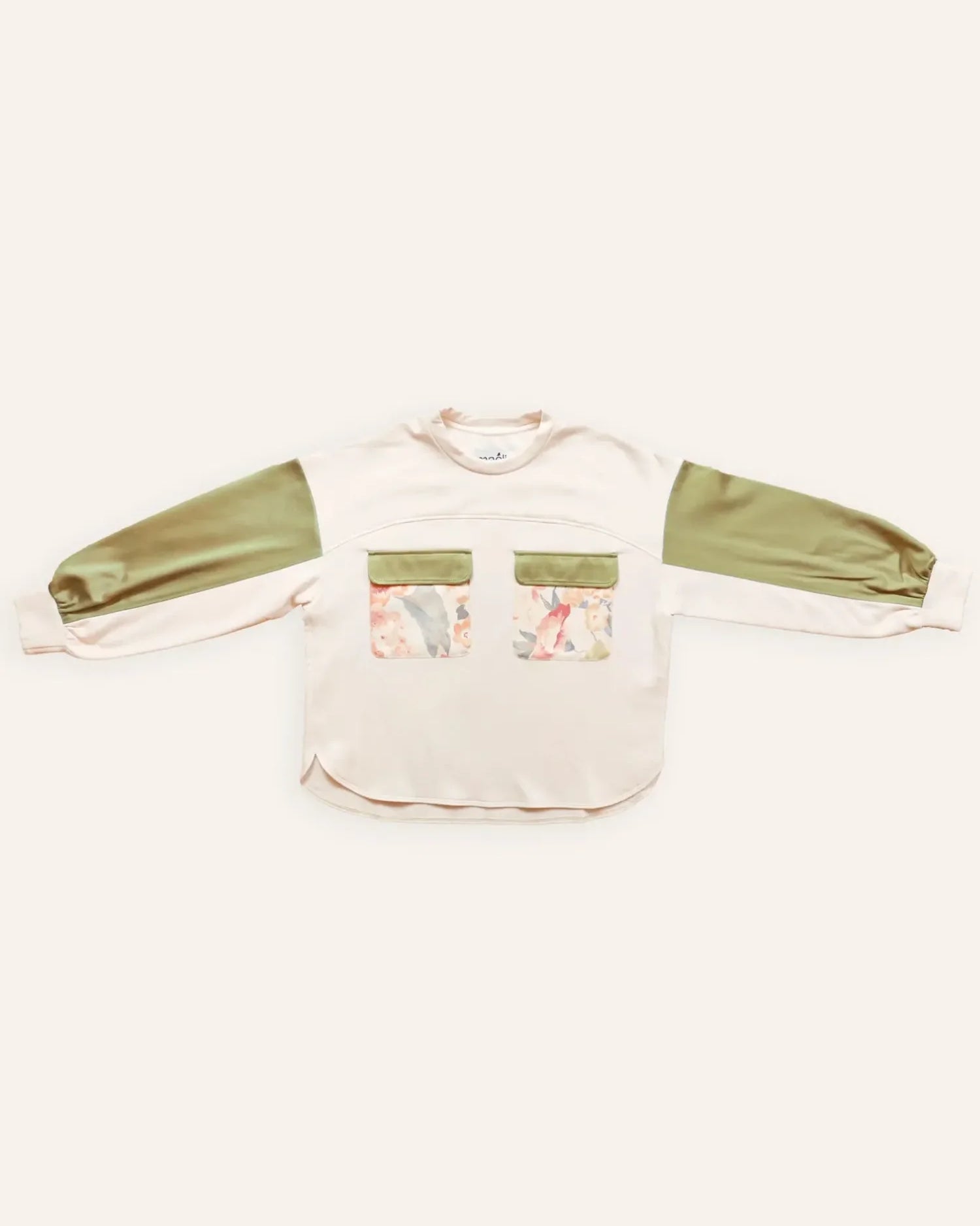 Sweat Simone fleuri vert ocre à empiecement de Maéli Paris.