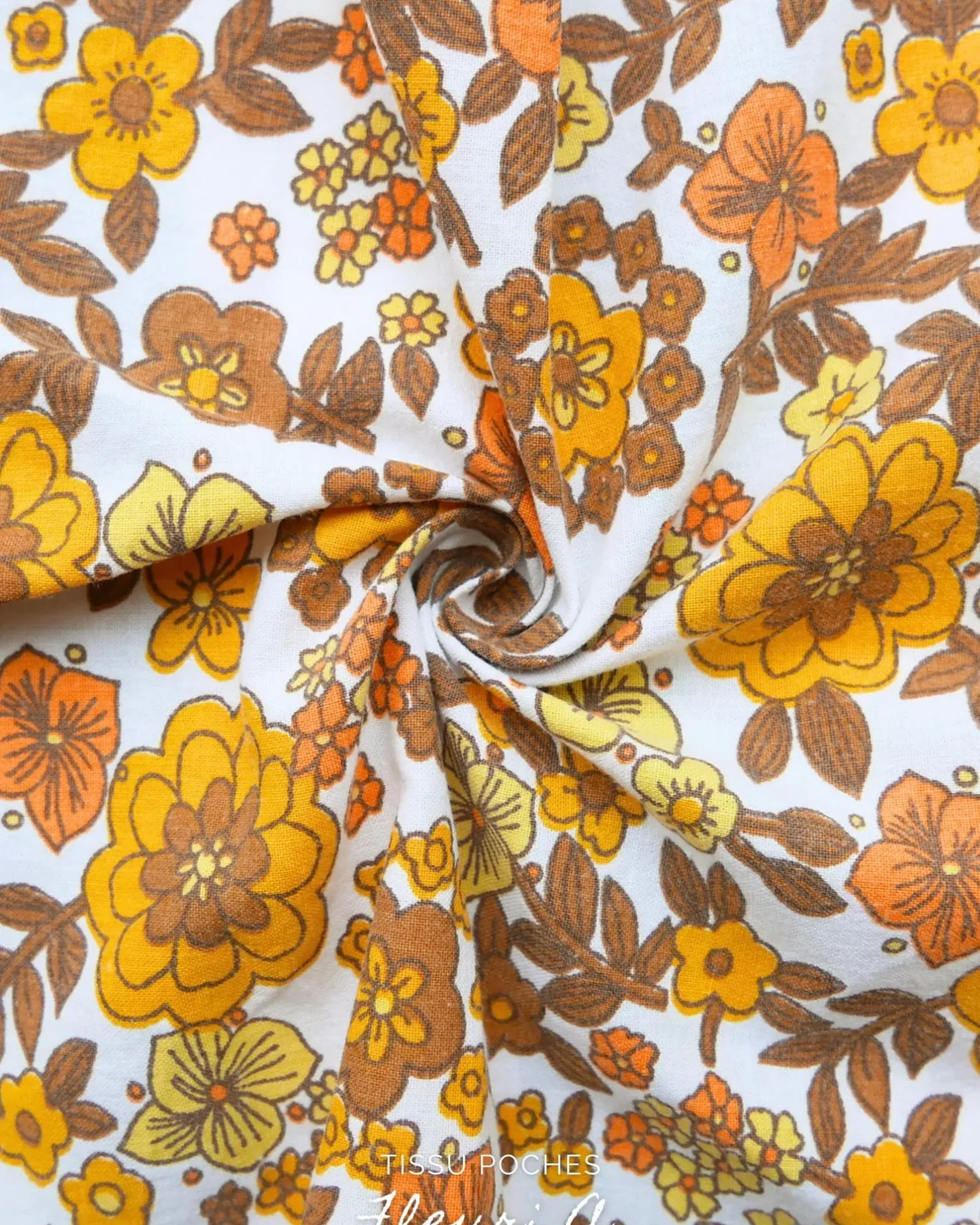 Tissu fleuri orange poches pour kit couture Camille personnalisable.