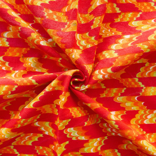 Tissu -  Coton - Rouge avec motif orange, jaune et vert - 156 cm * 320 cm