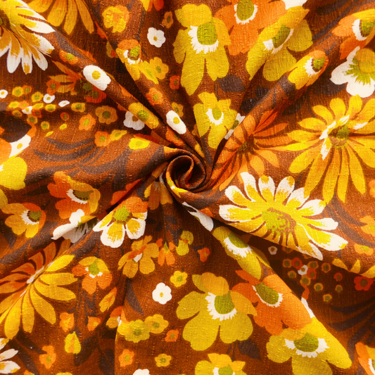 Tissu - Coton - Marron fleurs retro orange - 125 cm * 194 cm