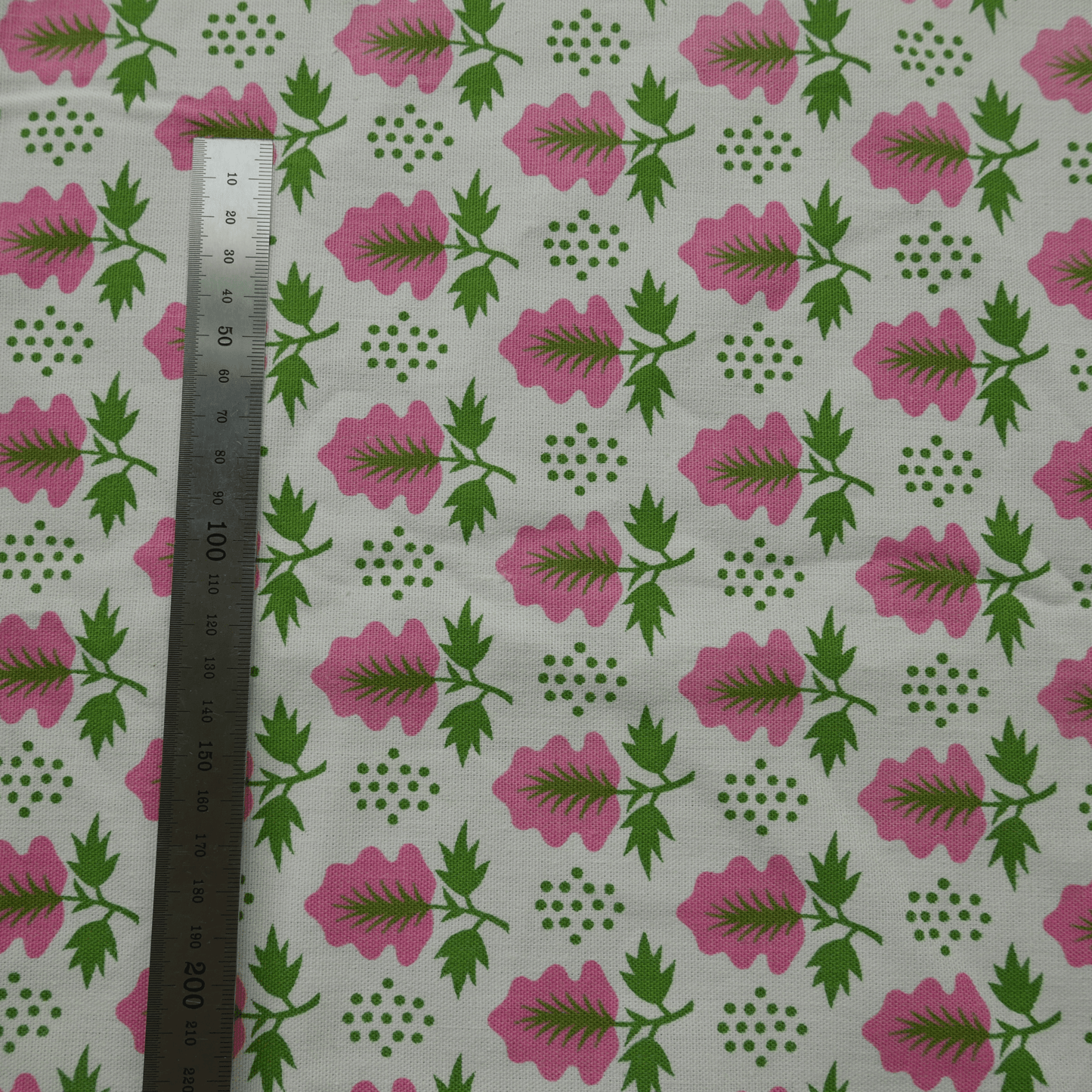 Tissu 100% coton - Motifs 70's rose & vert - 210 cm * 120 cm
