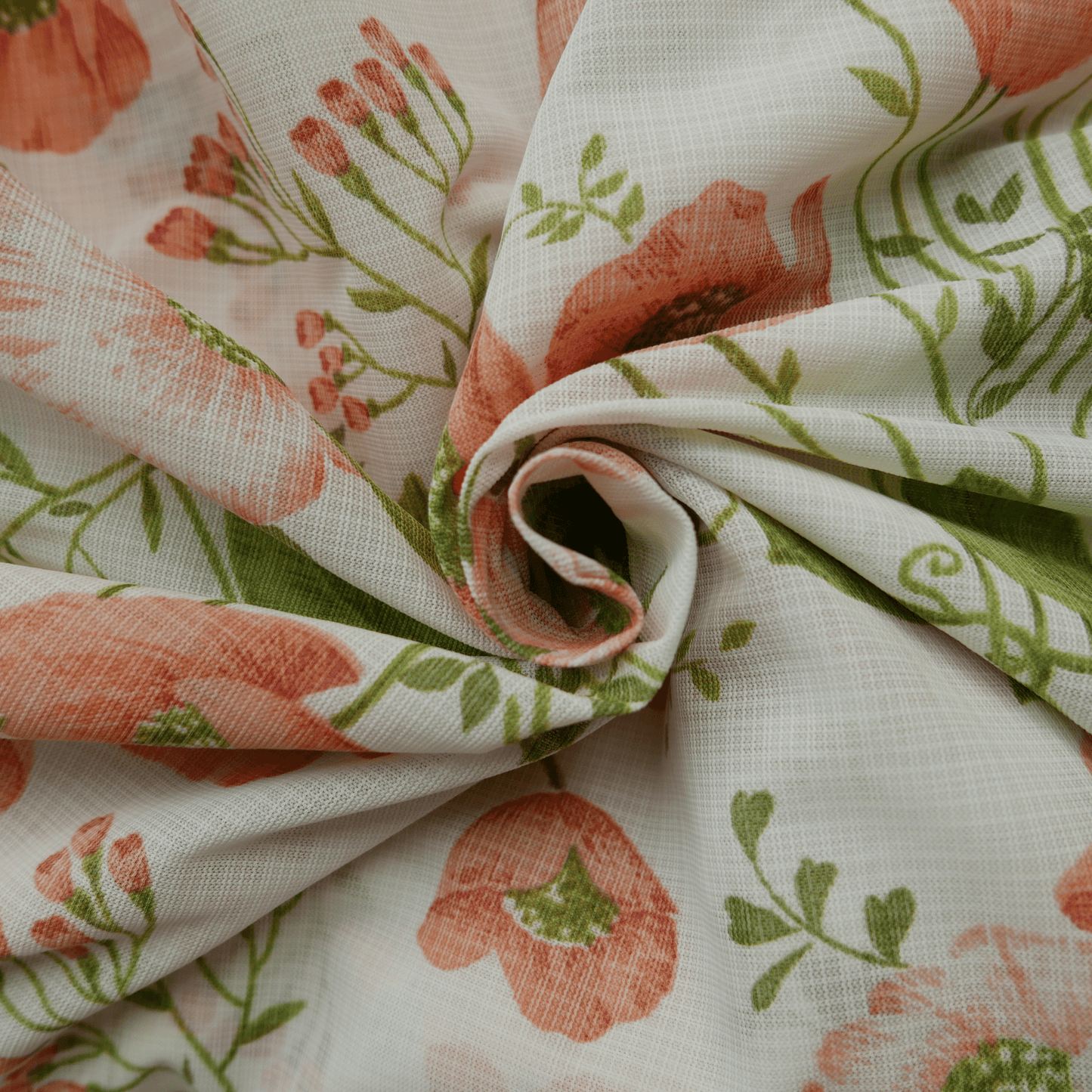 Tissu polyester - Voile écru avec fleurs orange - 290 cm * 155 cm