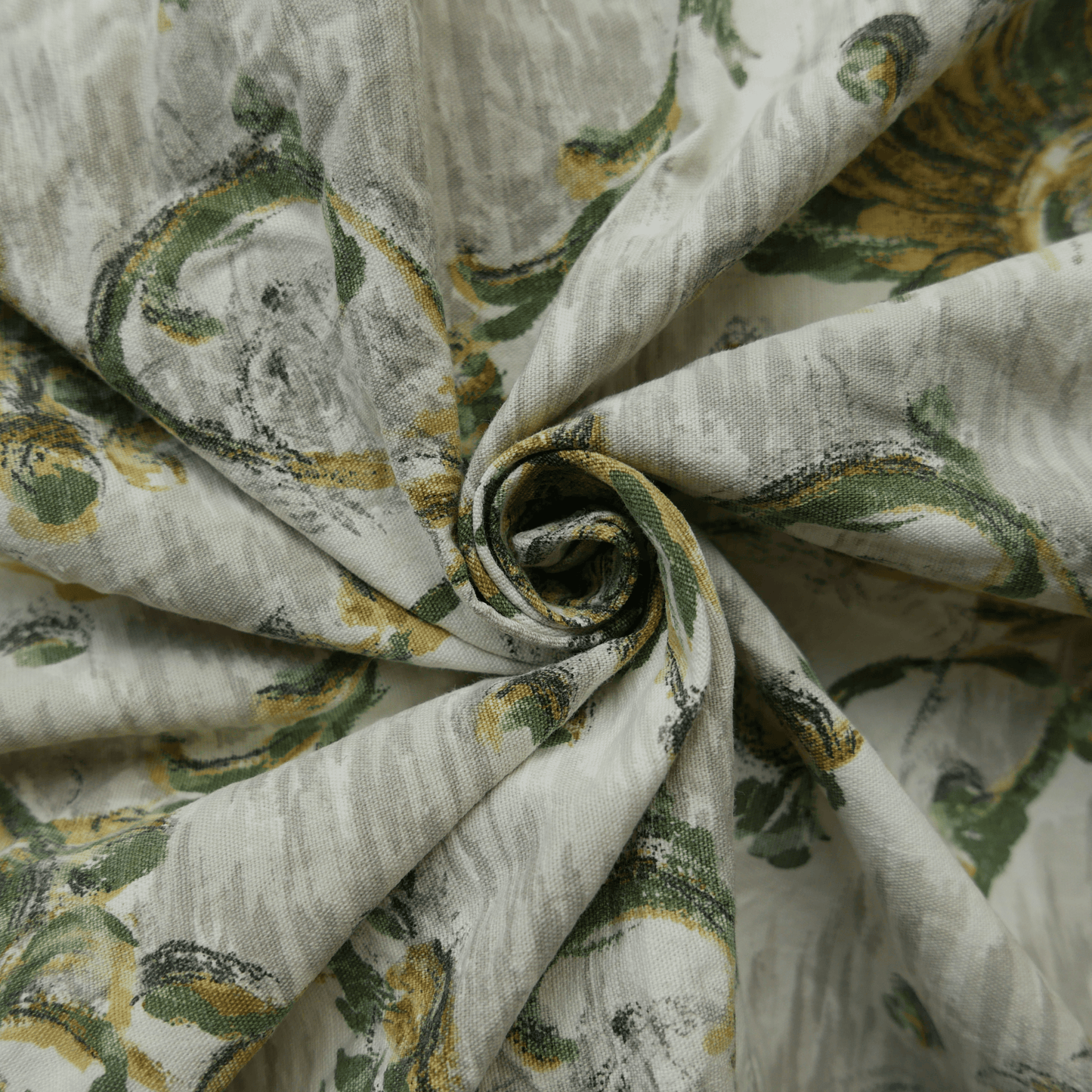 Tissu 100% coton - Gris avec fleurs vertes - 175 cm * 120 cm