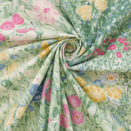 Tissu 100% coton - Vert fleuri pastel - 135 cm * 250 cm