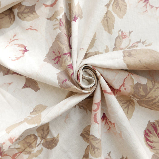 Tissu Coton - Beige avec fleurs vintage terracotta   - 119 cm * 238 cm