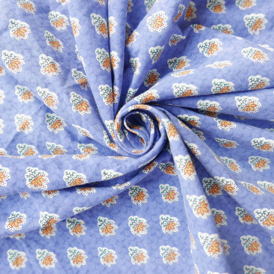 Tissu 100% coton - Bleu avec motifs fleurs jaunes  - 120 cm * 170 cm