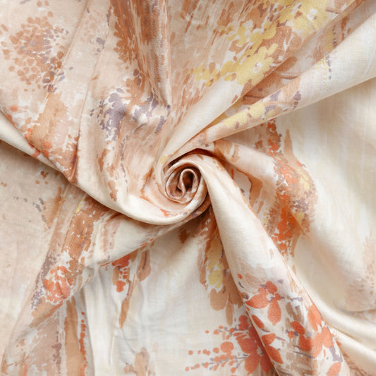 Tissu 100% coton - Jaune avec motifs paysages orange, jaunes et verts - 185 cm * 200 cm