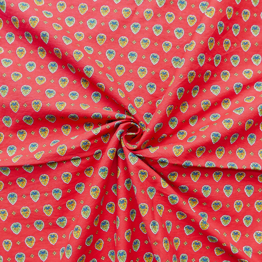 Tissu Coton - Rouge avec petits symboles - 125 cm * 130 cm