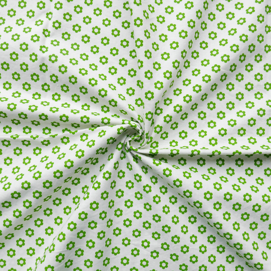 Tissu Coton - Blanc avec petites fleurs vertes - 95 cm * 140 cm