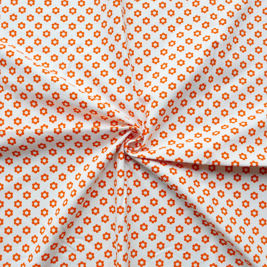 Tissu Coton - Blanc avec petites fleurs orange - 95 cm * 140 cm