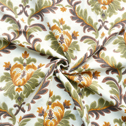 Tissu Coton - Beige avec fleurs orange et feuillage vert  - 125 cm * 245 cm