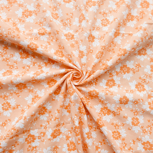 Tissu Coton - Orange avec petites fleurs blanches  - 175 cm * 265 cm