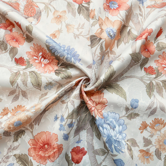 Tissu polyester - Écru avec grands fleurs - 145 cm * 200 cm