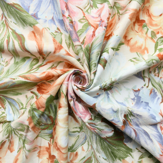Tissu polyester - Écru avec grandes fleurs  - 130 cm * 195 cm