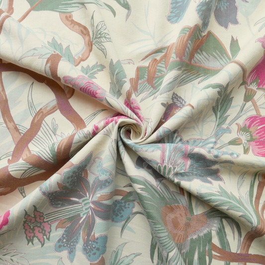 Tissu polyester - Écru motifs fleuris - 130 cm * 135 cm