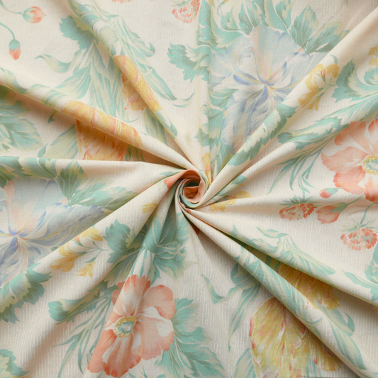 Tissu Coton - Beige avec des fleurs oranges et jaunes - 225 cm * 300 cm
