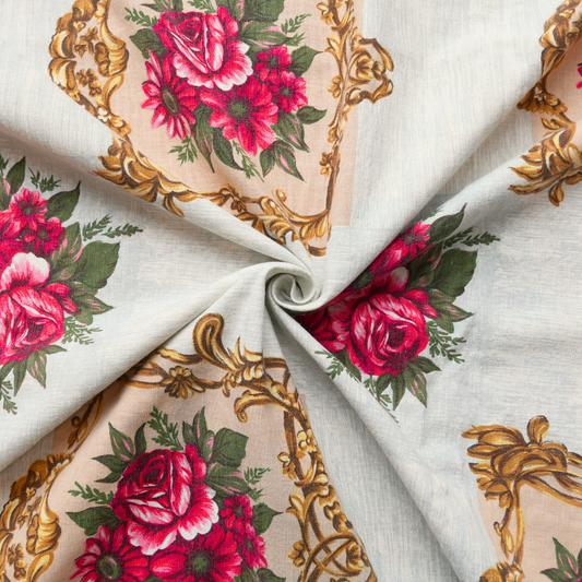 Tissu Coton - Gris avec fleurs roses - 120 cm * 160 cm