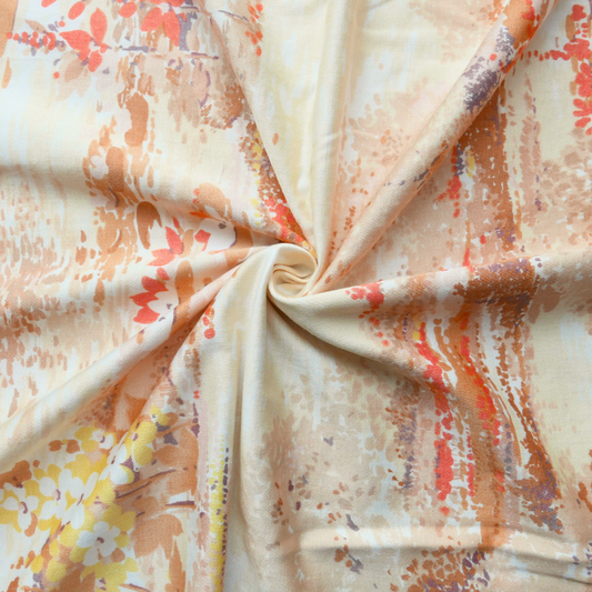Tissu Coton - Jaune avec motifs paysages orange, jaunes et marron - 65 cm * 180 cm