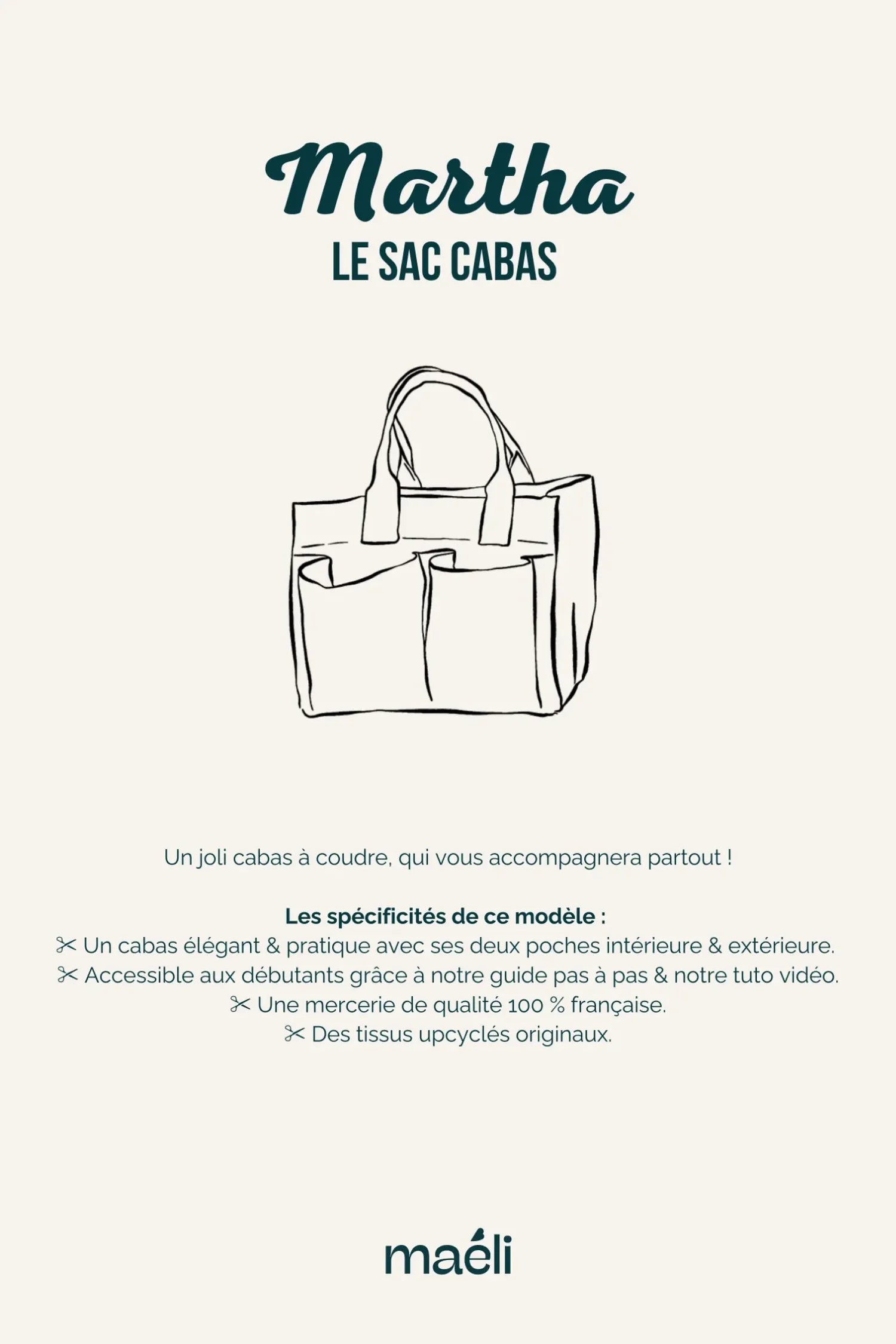 Illustration technique du patron du sac cabas Martha.