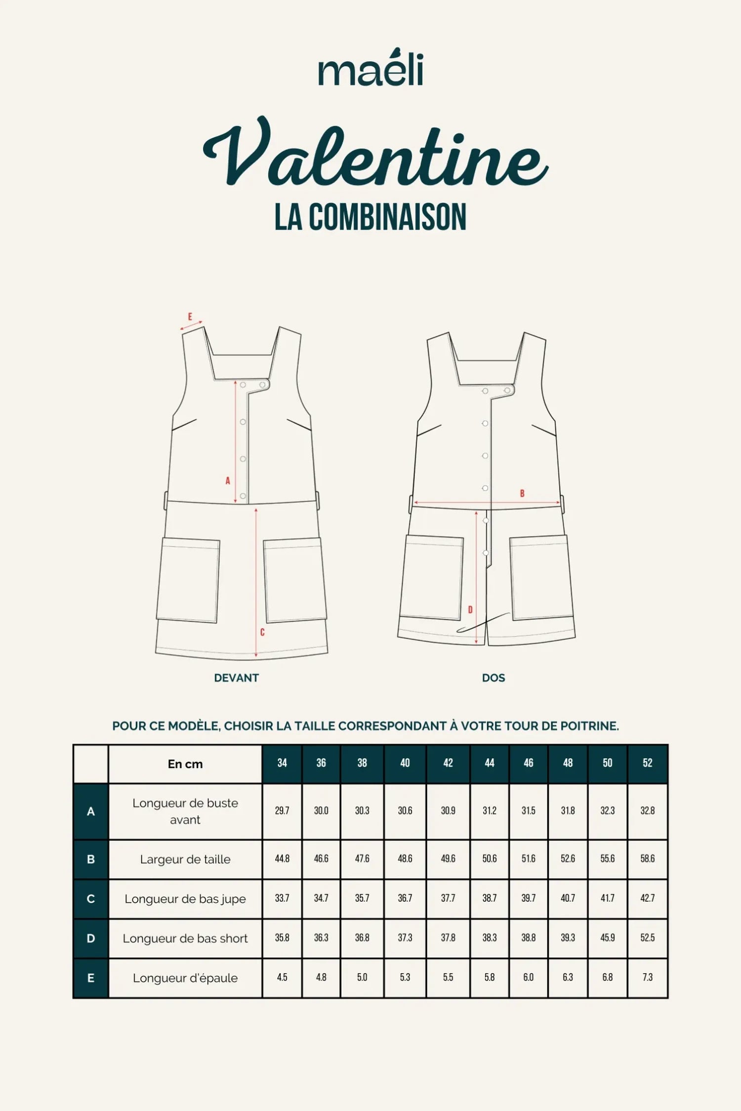 Schéma technique de la combinaison Valentine de Maéli Paris.