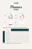 Guide des tailles du patron de couture sweat homme Thomas avec tableau des mesures du vêtement fini