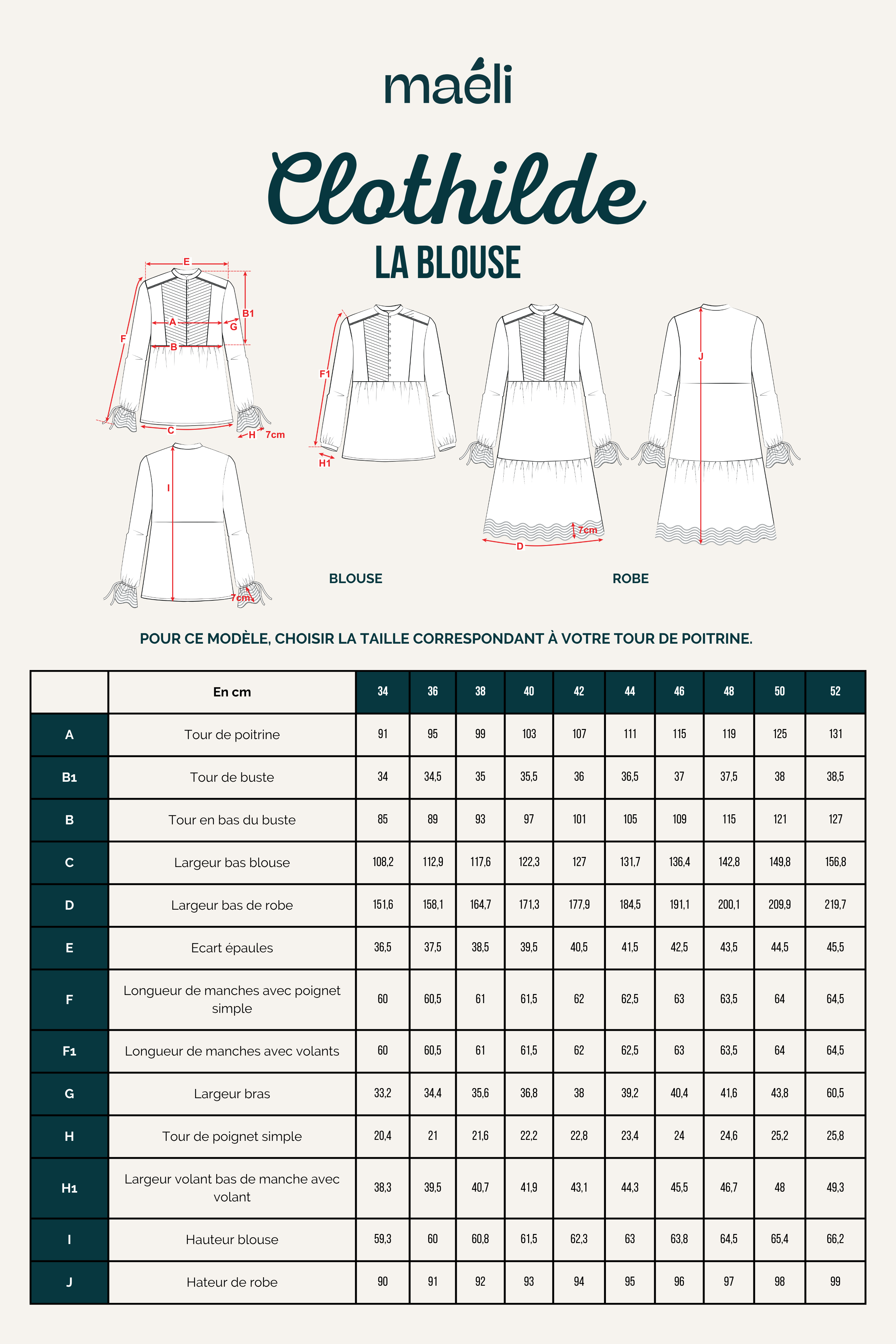 guide tailles patron couture blouse clothilde schema technique blouse et robe