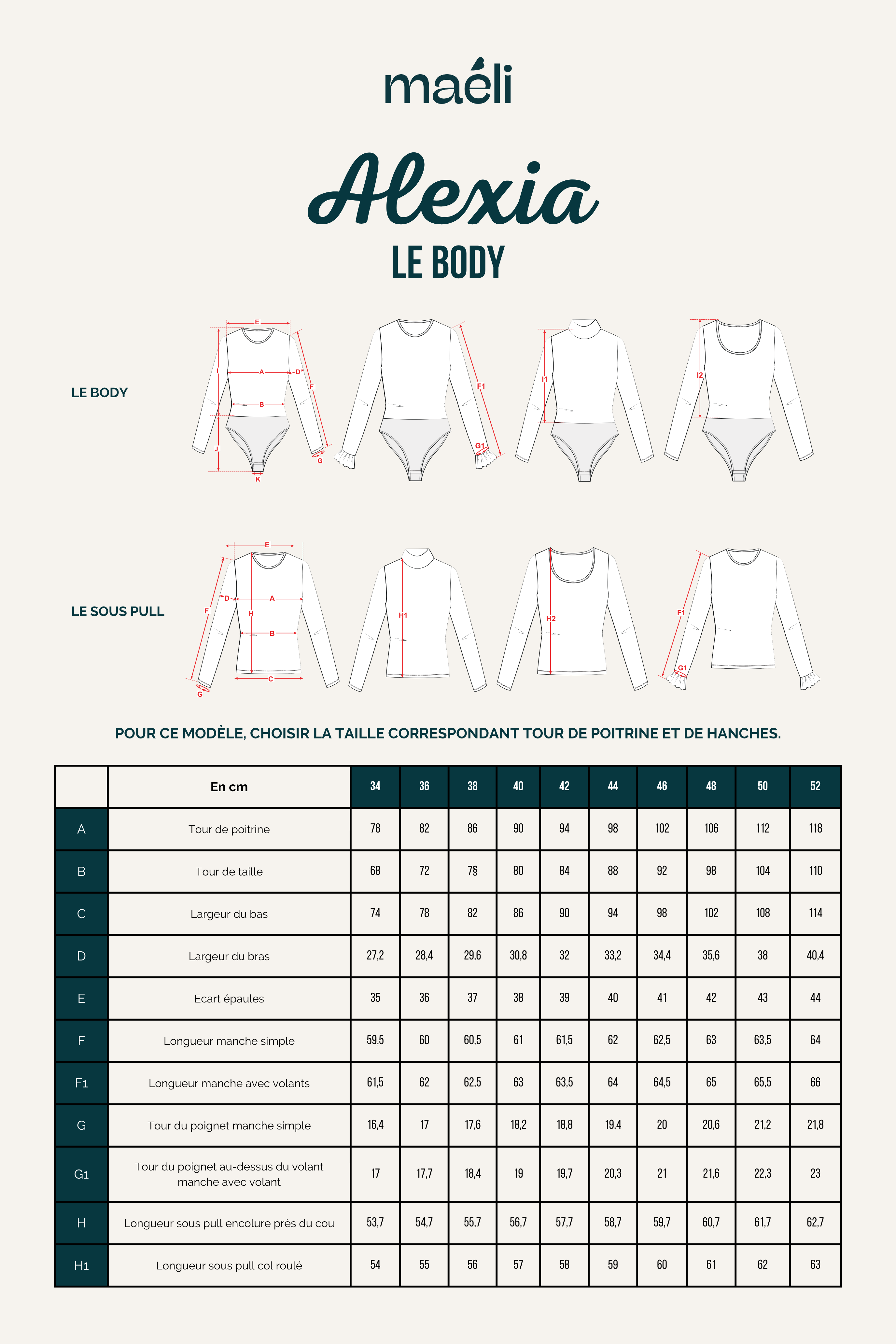 guide tailles patron couture body alexia schema technique mesures body et sous pull