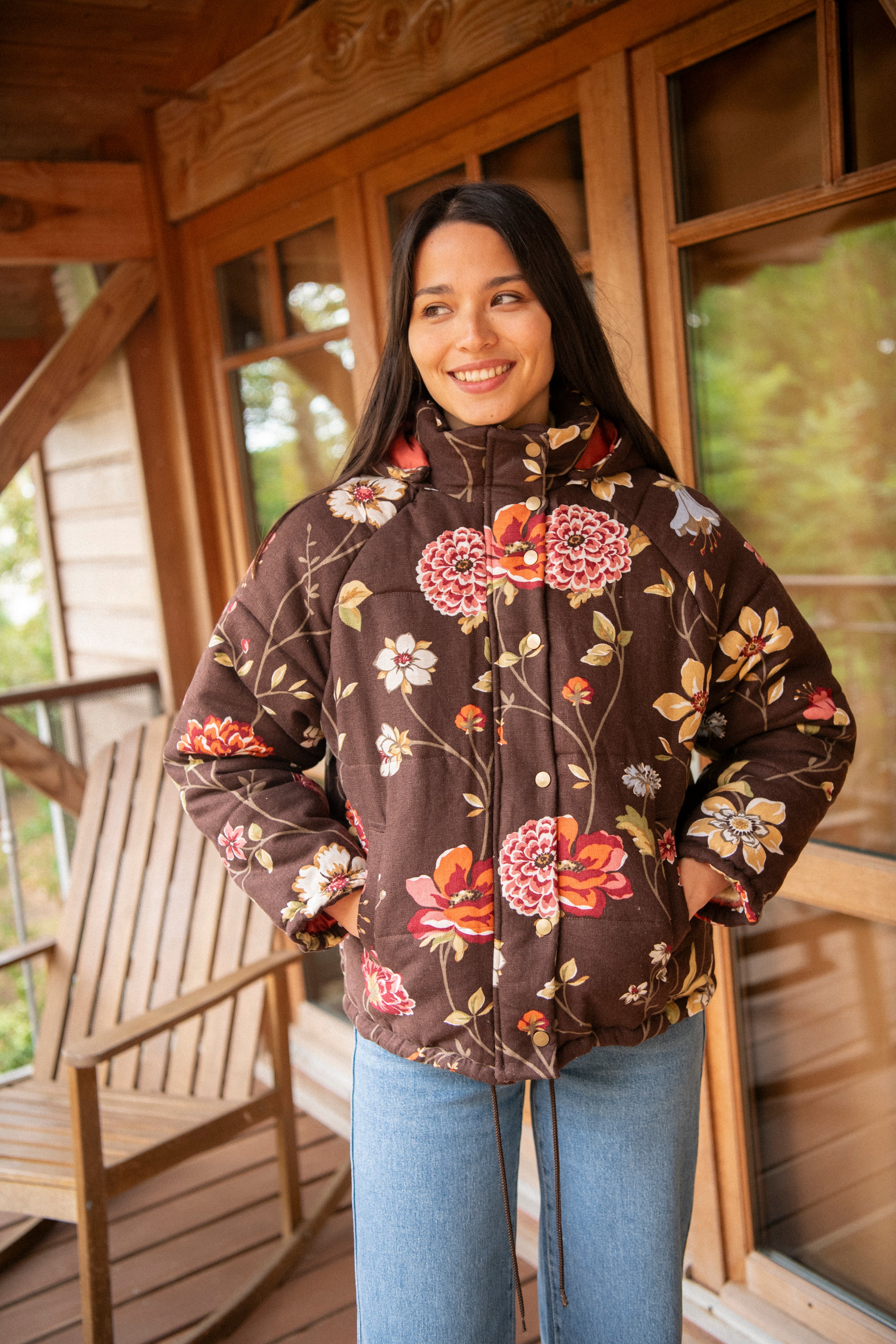 patron couture doudoune coline vue de face veste matelassee avec capuche et poches