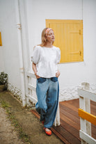 patron pantalon femme coupe barrel version jean upcycle jambes larges et volume structure