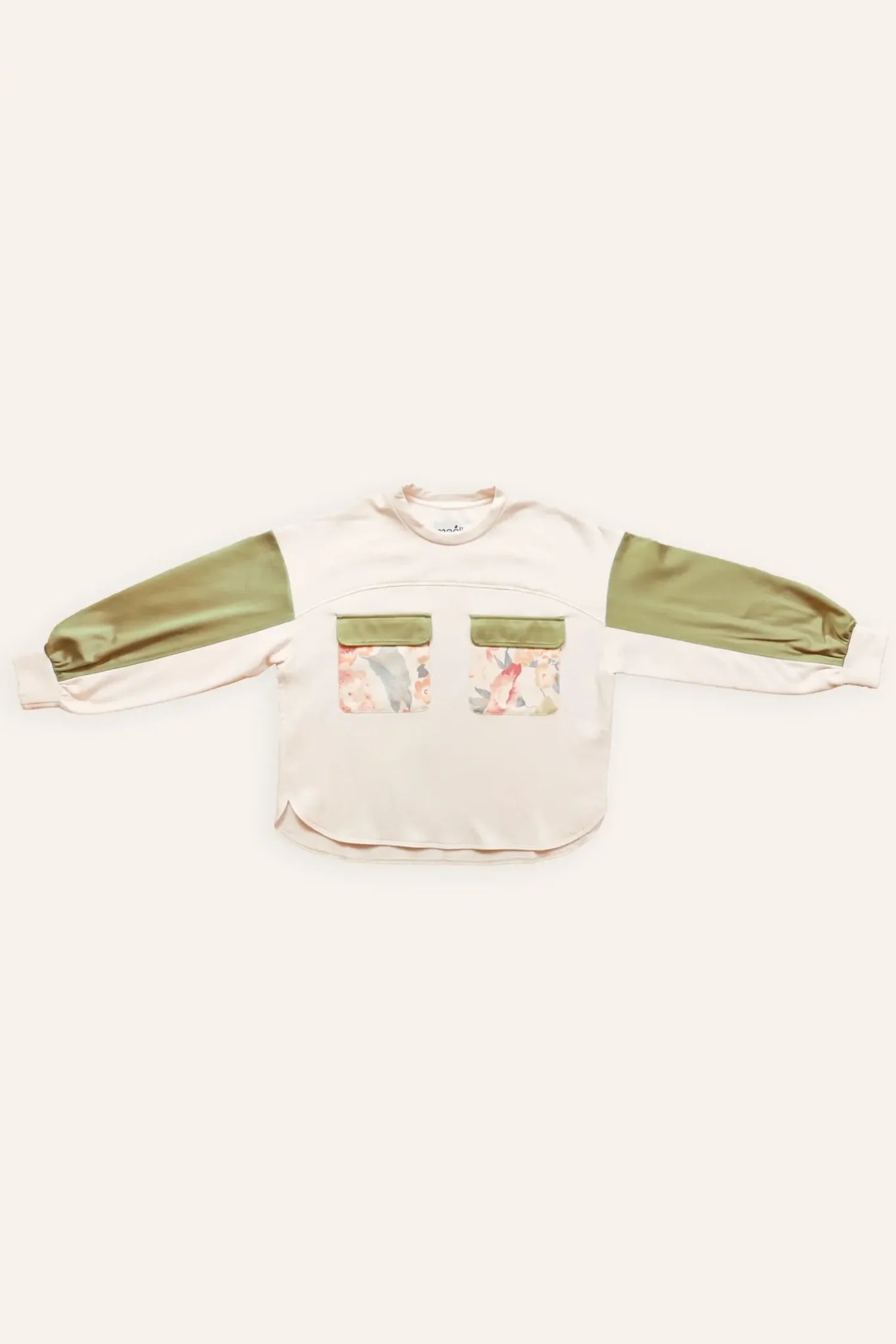 Sweat Simone fleuri vert ocre à empiecement de Maéli Paris.