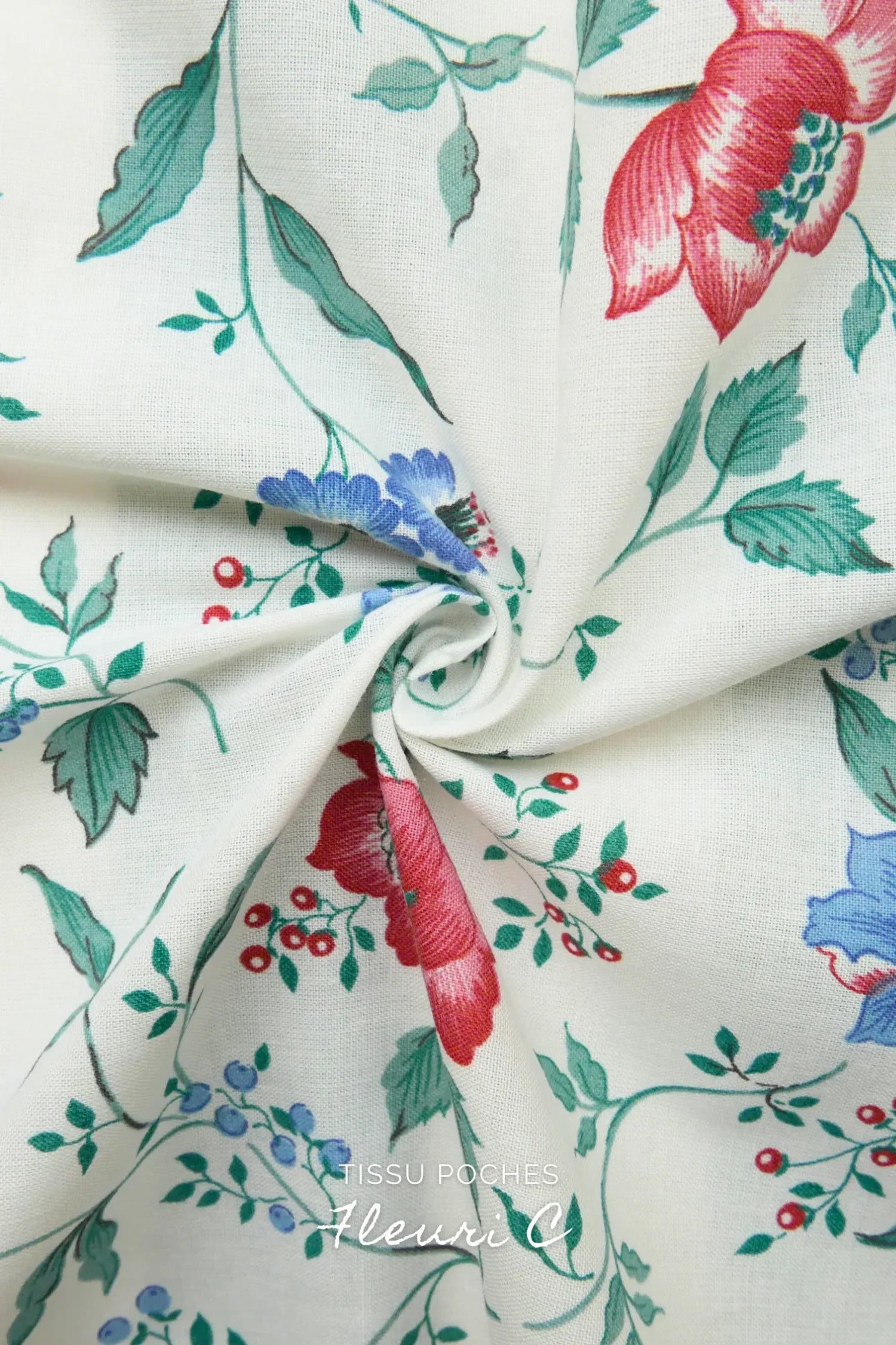 Tissu fleuri poches pour kit couture Camille personnalisable.