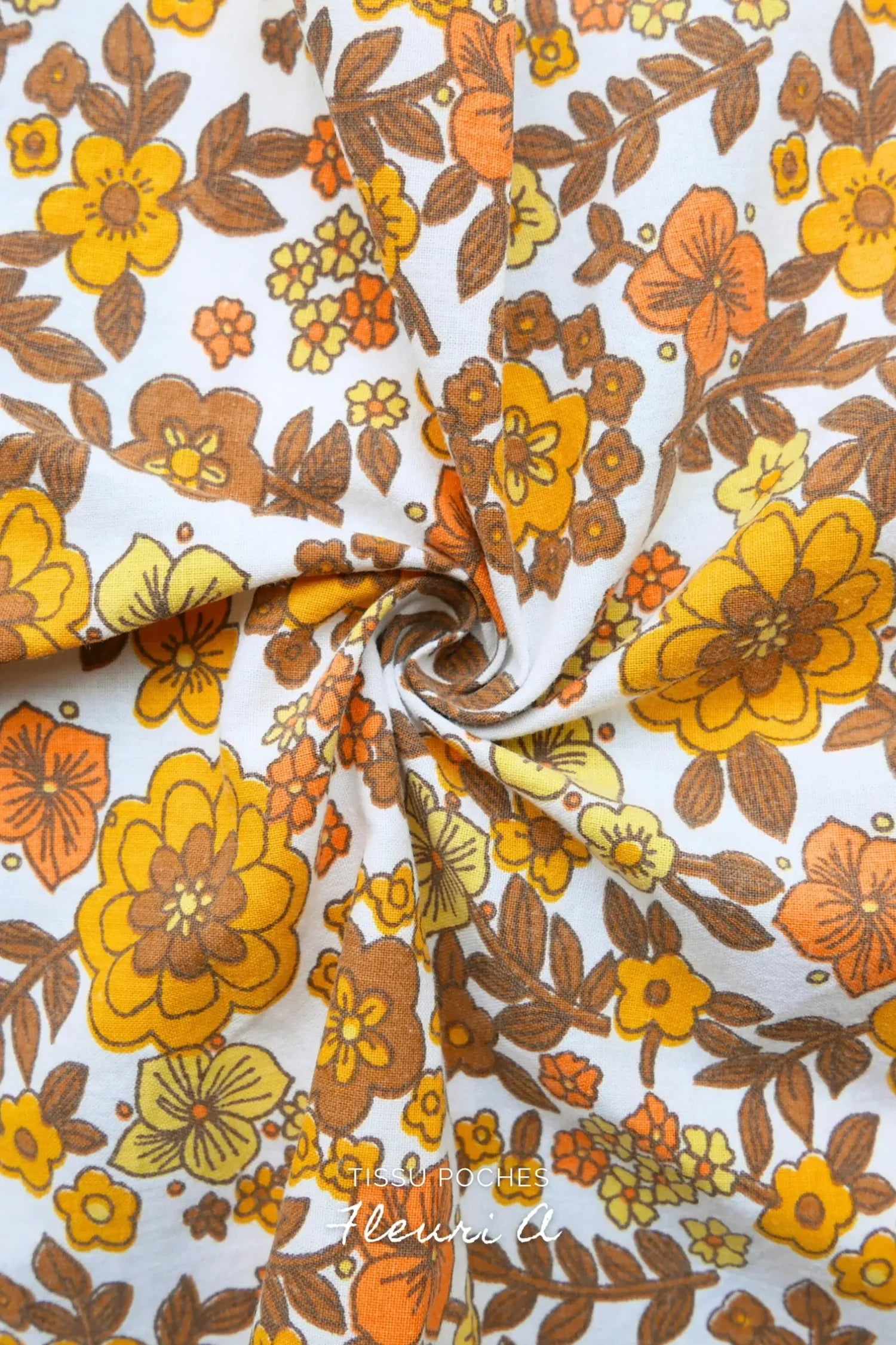 Tissu fleuri orange poches pour kit couture Camille personnalisable.